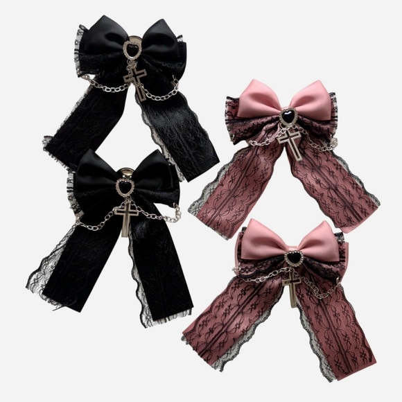 LIZ LISA Accessories - 💖2/$25💖 Lace ribbon clips with black heart & silver cross charm
